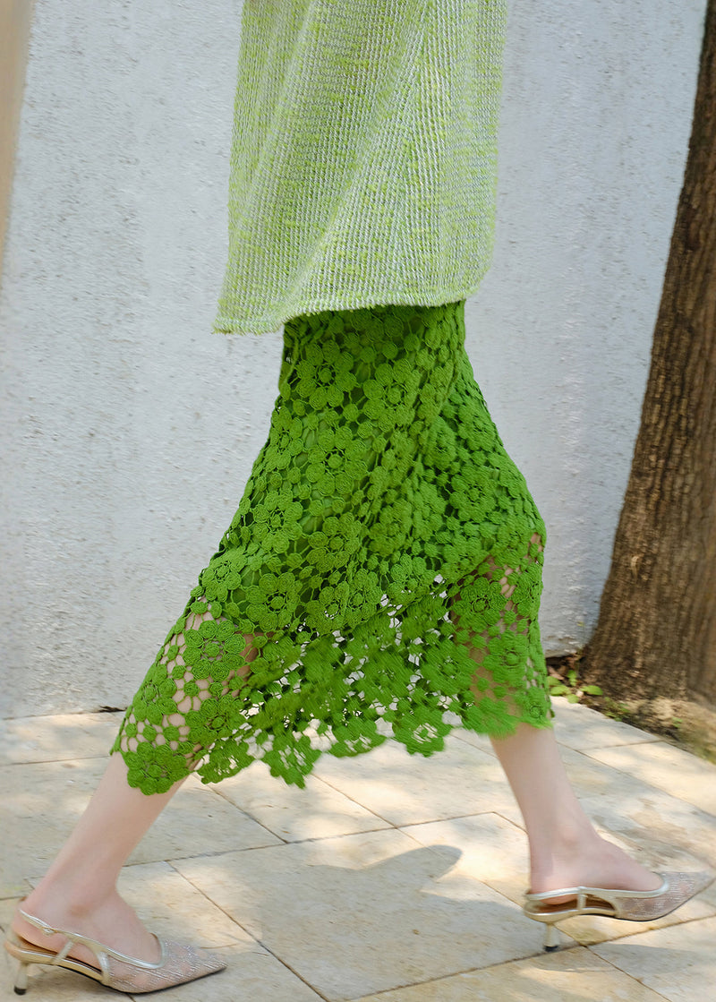 Handmade Green Hollow Out Lace Skirt Summer