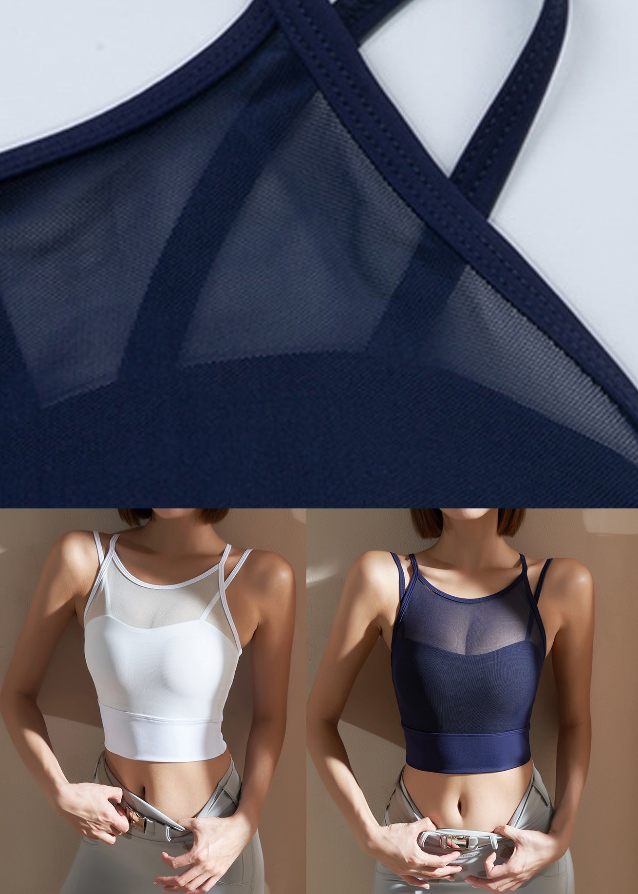 Navy Fitting Tulle Workout Tops