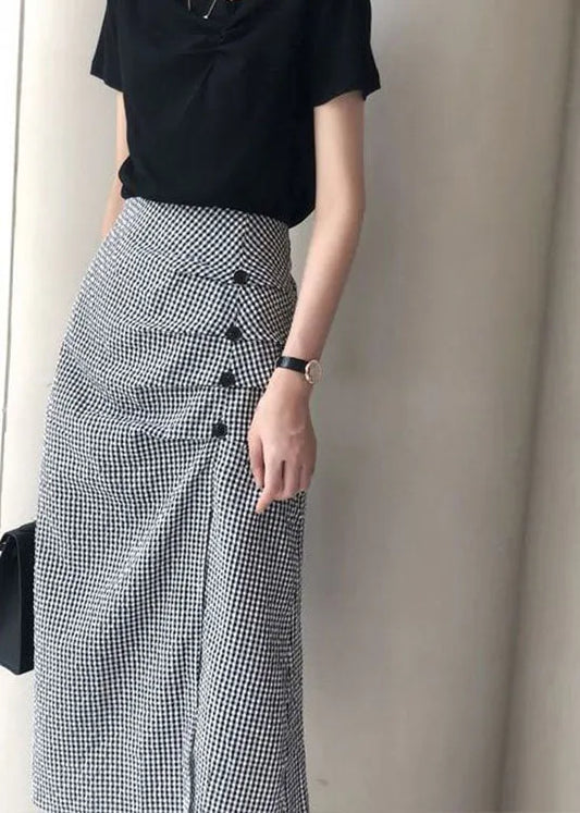 Black V Neck Tops and Skirts Cotton Two Pieces Summer