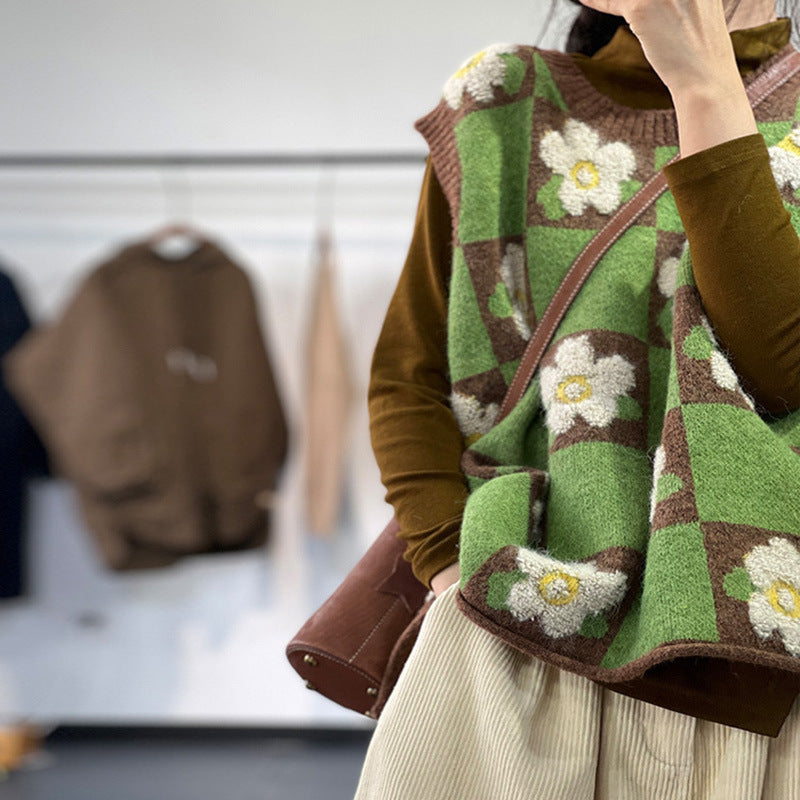 Contrast Jacquard Knit Pullover Knit Vest