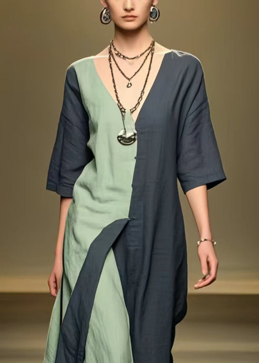 Black Asymmetrical Patchwork Cotton Ankle Dress Summer