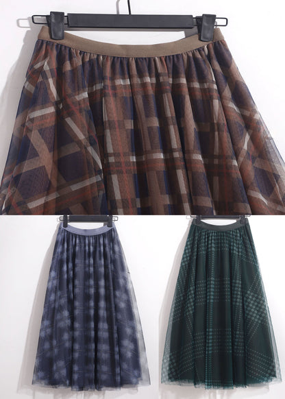 Blue Elastic Waist Print Tulle Skirt Spring