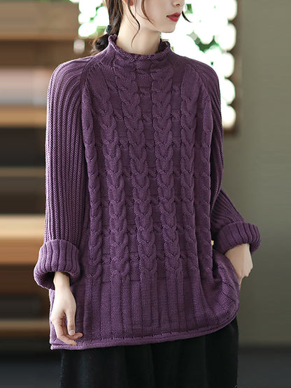 Turtleneck Knitted Color Long Sleeve Sweater