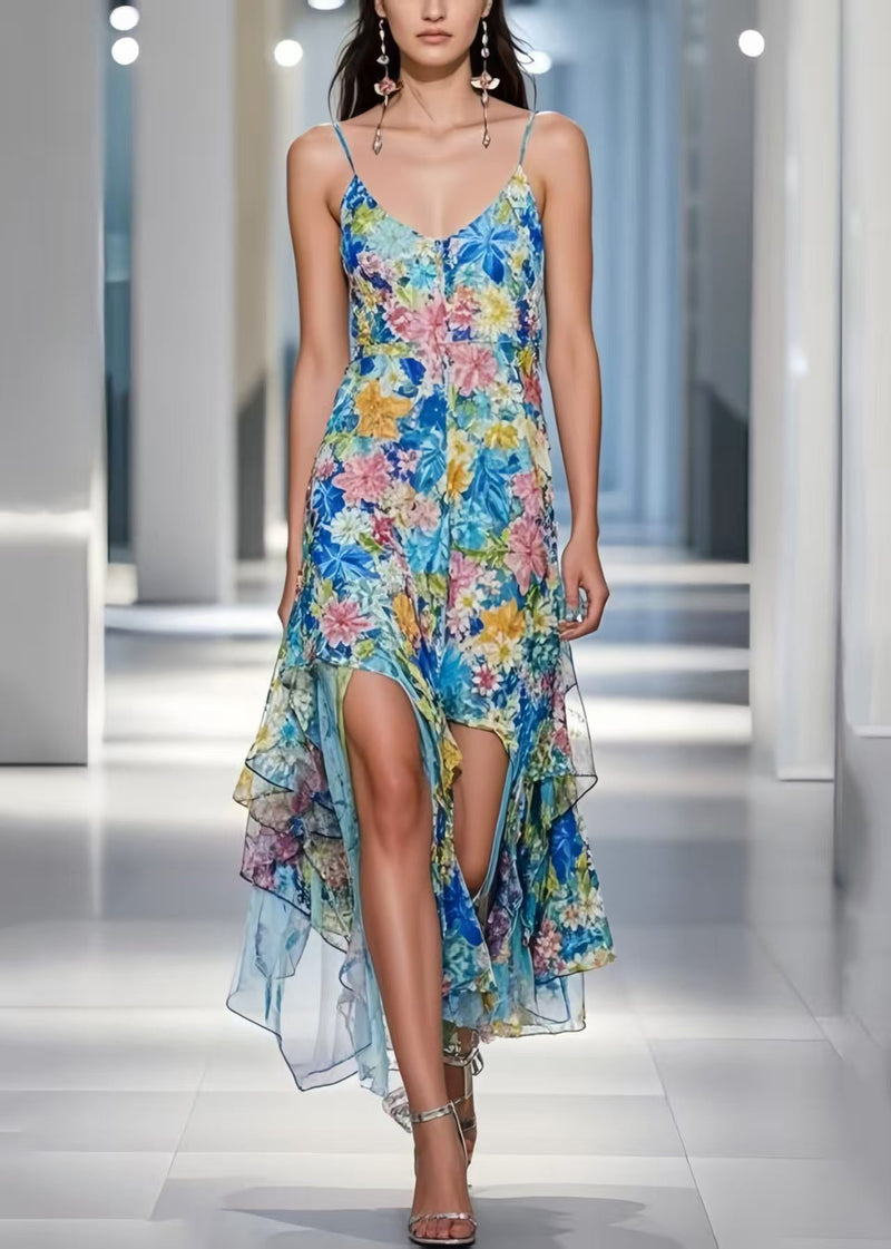 Blue Asymmetrical Print Cami Dress Summer
