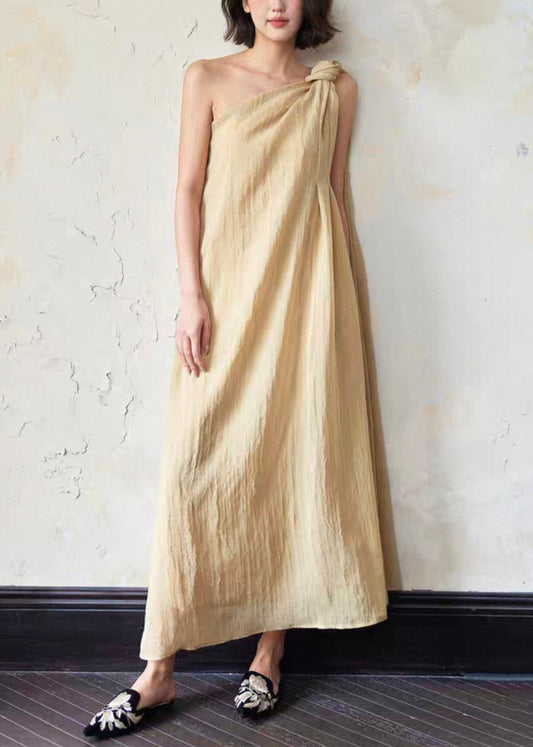 Loose Yellow Cold Shoulder Linen Long Dress Sleeveless