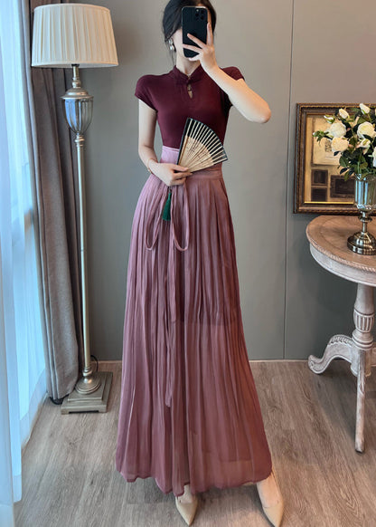 Mulberry Mandarin Collar Dress and Skirt Two Pieces Set Summer