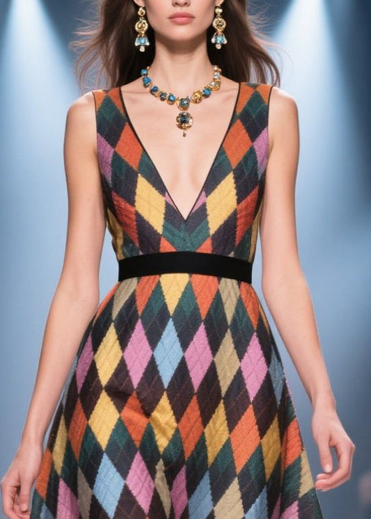 Multicolour Plaid Patchwork Exra Large Hem Vestidos Dress Summer