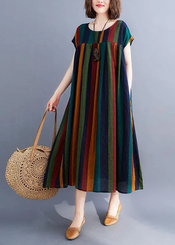 Unique Rainbow Clothes O Neck Large Hem Love Summer Dresses