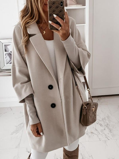 Coats 3/4 Sleeve Button Lapel Pocket Woolen Coats