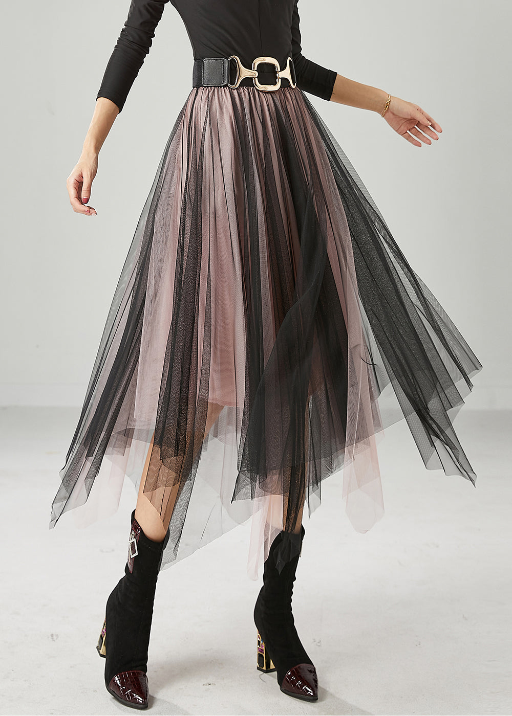 Black Asymmetrical Exra Large Hem Tulle Skirt Summer