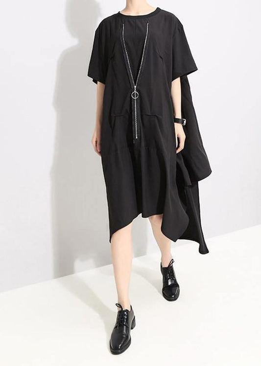 Italian Irregular Cut Loose Round Neck Dress