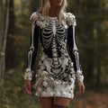 Comstylish Classy Skull And Roses Art Cozy Knit Sweater Dress
