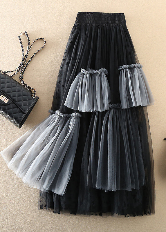 Khaki Asymmetrical Print Tulle Skirts Spring