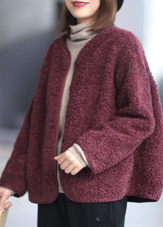 Modern Red Oversized Color Teddy Faux Fur Coats Winter