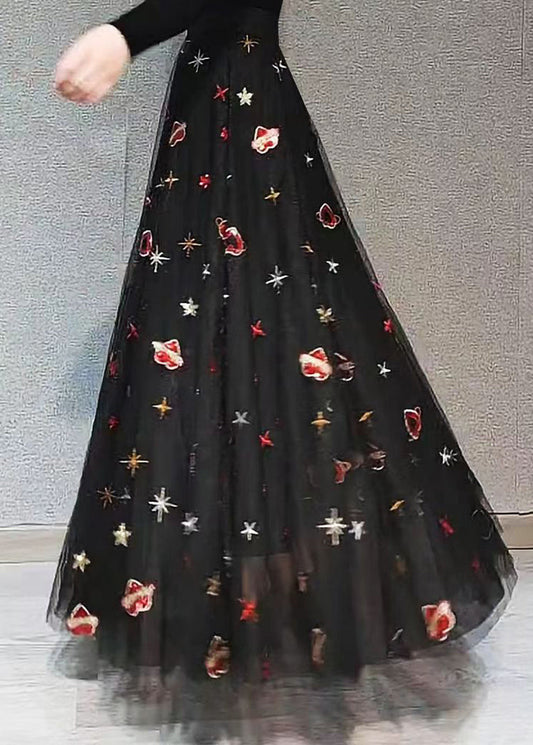 Black Print High Waist Exra Large Hem Tulle Skirts Spring