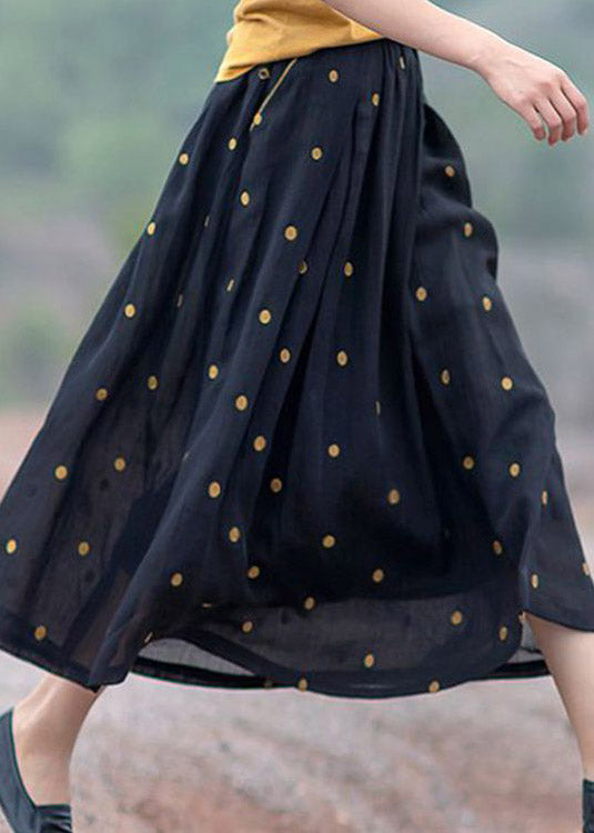 Retro Chocolate-flower4 Print Pockets Linen Skirt Summer