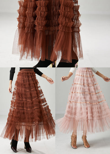 Chocolate Tulle a Line Skirts Ruffled Fall