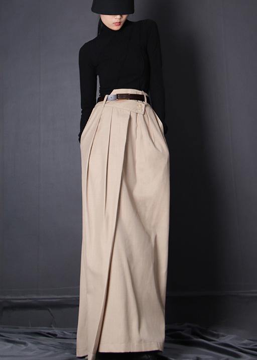 French Beige Asymmetrical Design Patchwork Skirt Summer