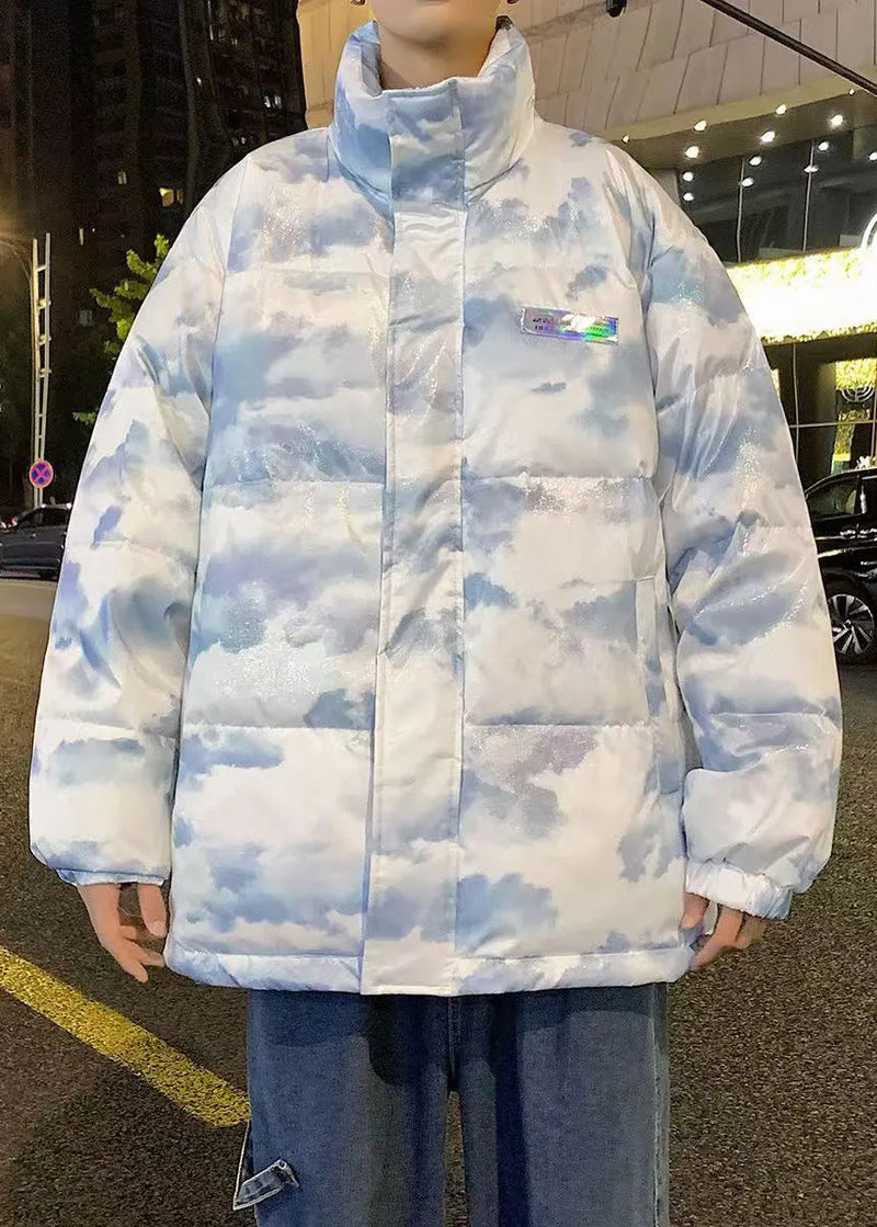 Blue Zip Up Tie Dye Duck Down Down Coat Winter