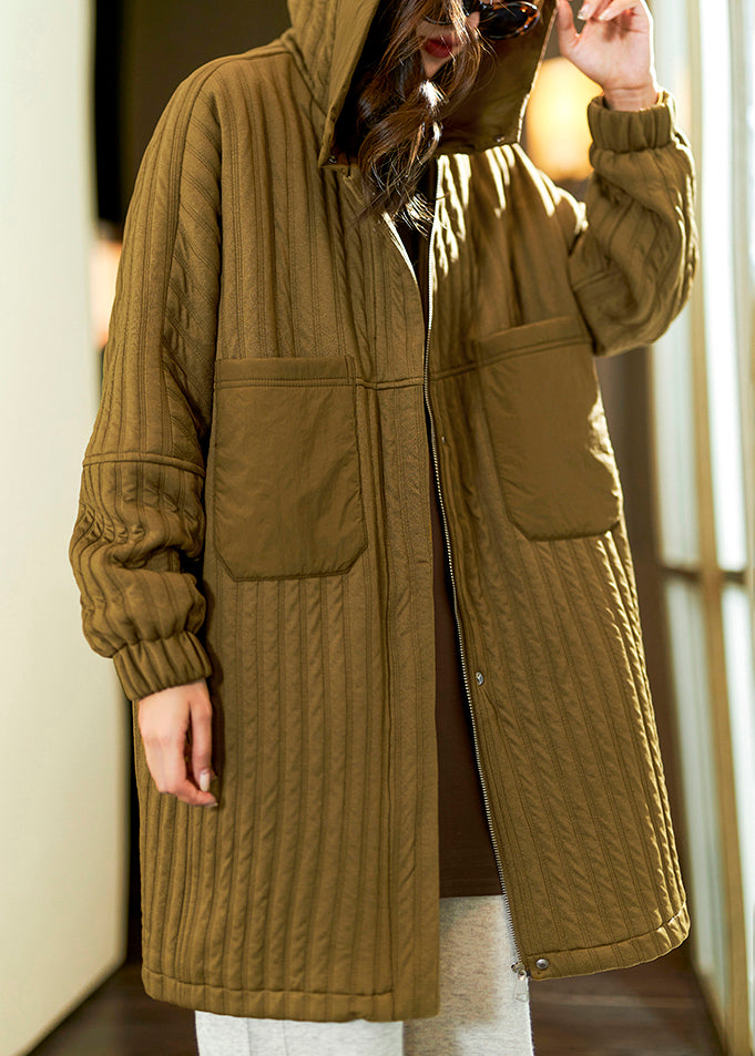 Green Hooded Pockets Patchwork Cotton Coat Spring