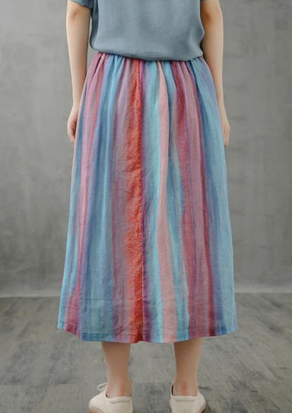 Retro Half-length Skirt Loose and Thin Striped Midi Skirt