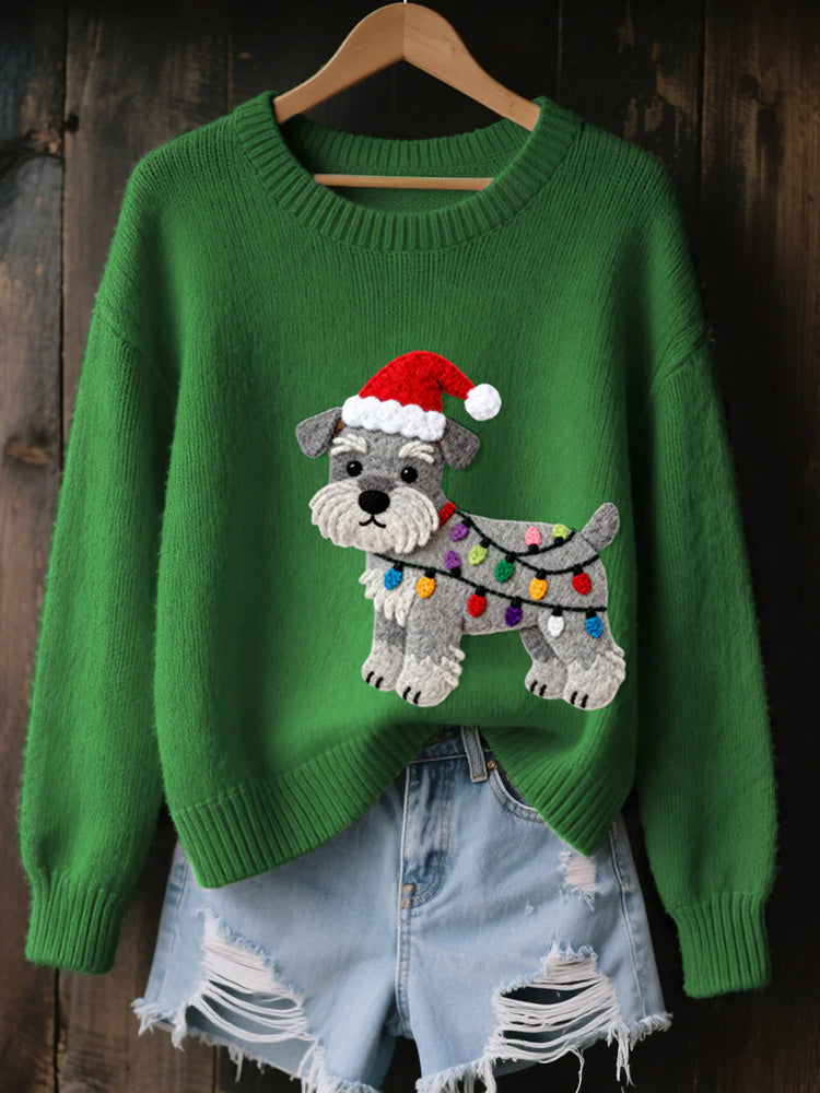 Comstylish Women's Christmas Schnauzer Dog Felt Art Cozy Knit Sweater