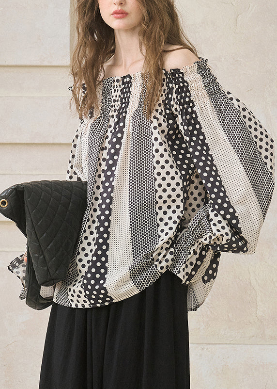 Khaki Cold Shoulder Print Cotton Tops Spring