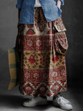 Women's Folk Floral Collage Art Print Casual Cotton and Linen Pocket S