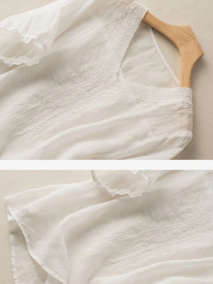 Color V Neck Short Sleeve Linen Top