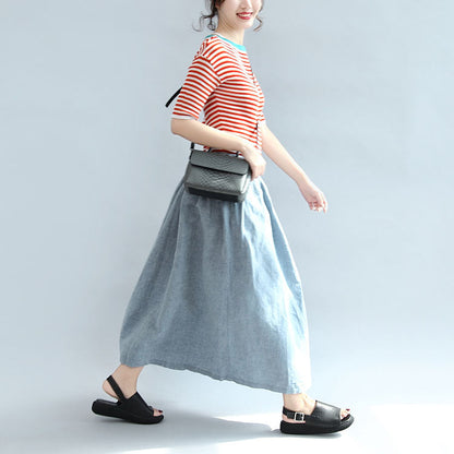 Light Blue Summer Linen Skirts Loose a Line Skirts Button Maxi Skirts