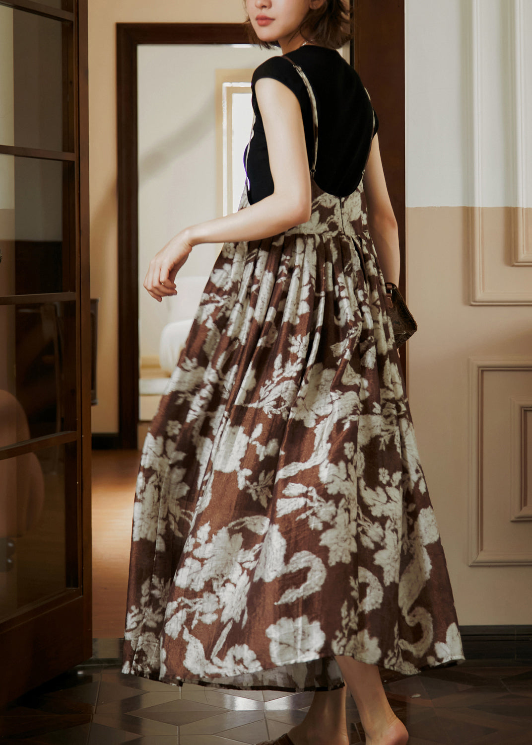 Print Wrinkled Cotton Spaghetti Strap Dress Summer