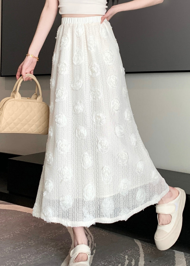 Versatile White Elastic Waist Cotton Skirt Spring
