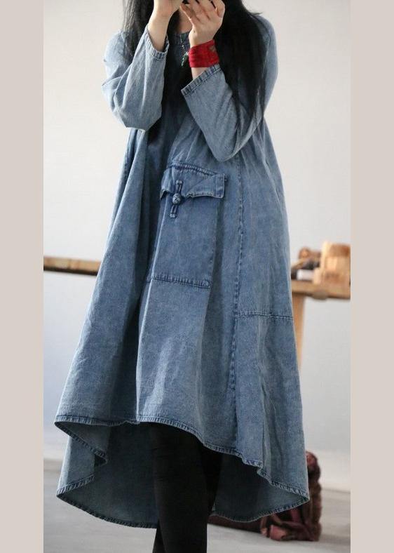 Denim Blue U Neck Dress Large Hem Mid Dress