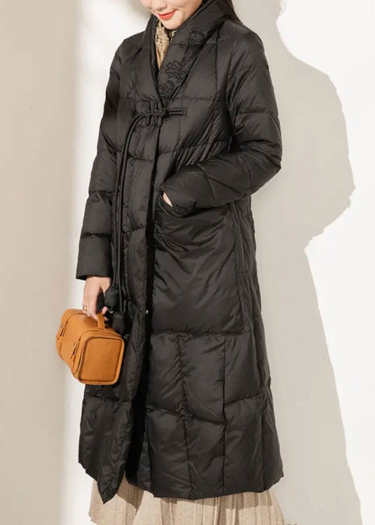 Red Button Pockets Patchwork Duck Down Coat Winter