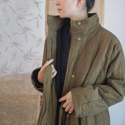 Winter Retro Quilted Lacing Belt Loose Cotton Overcoat