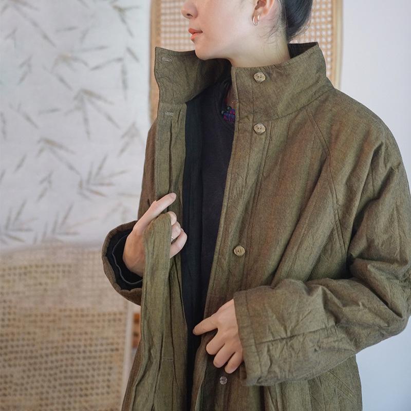 Winter Retro Quilted Lacing Belt Loose Cotton Overcoat