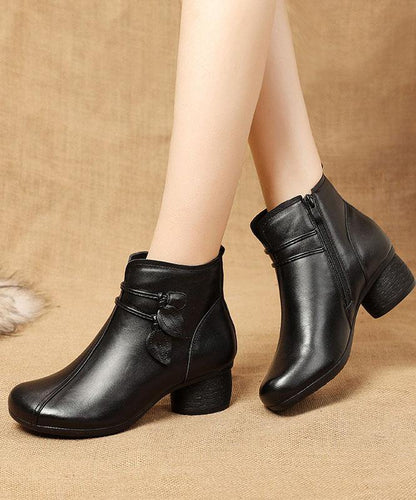 Brown Zippered Cowhide Leather Boots Splicing Boots