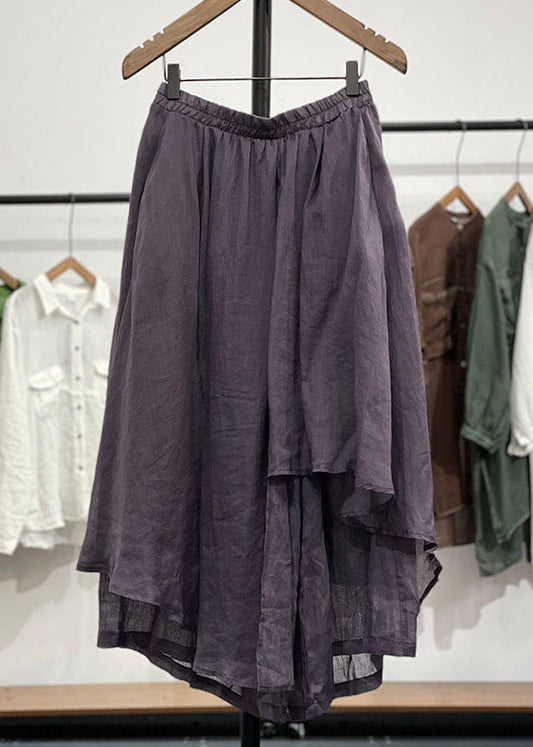 Purple Wrinkled Asymmetrical Patchwork Linen Pants Skirts Summer