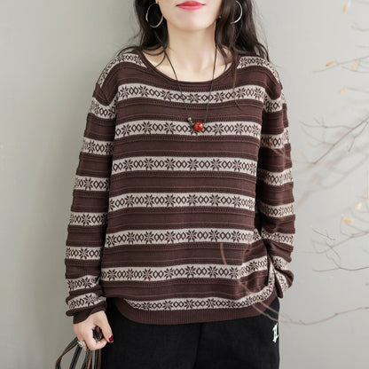 Autumn Stripe Knitted Elastic Sweater