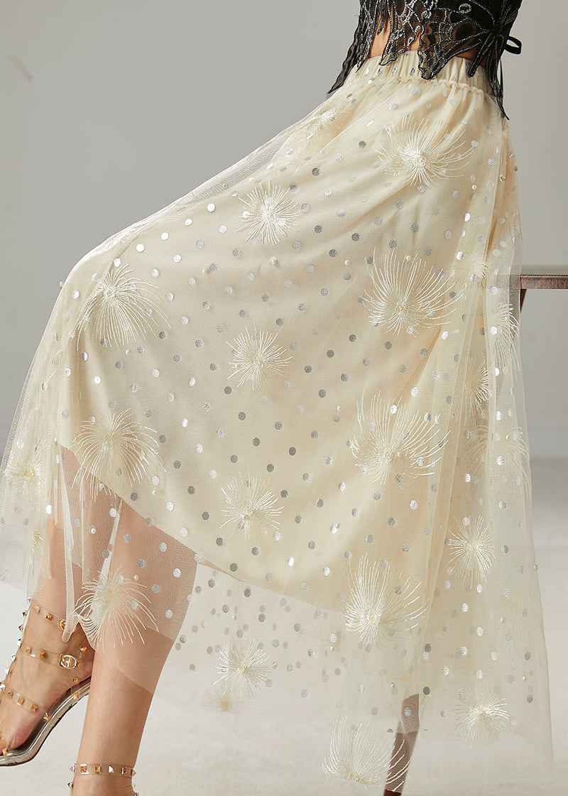 Milk White Embroidered Sequins Tulle Skirts Summer