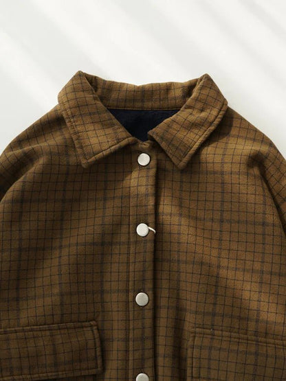 Loose Plaid Print Single Breasted Coat