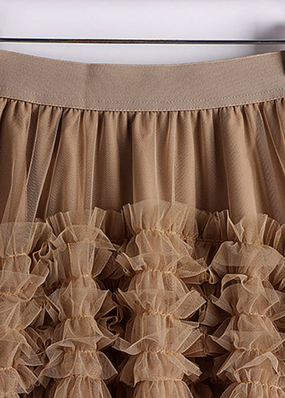 Art Khaki Low High Design Tulle Skirt Spring