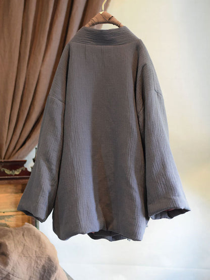 Winter Chinese Style Drawstring Linen Cotton Coat