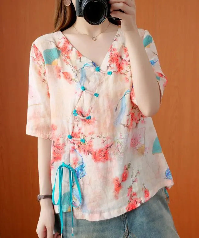 Handmade V Neck Half Sleeve Summer Tops Shirts