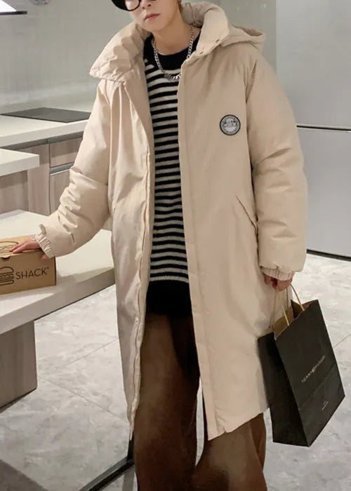 Simple Black Hooded Pockets Coats Parkas Winter