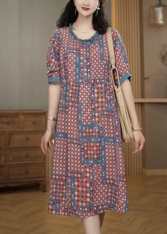 Ruffled Print Cotton a Line Dress Summer