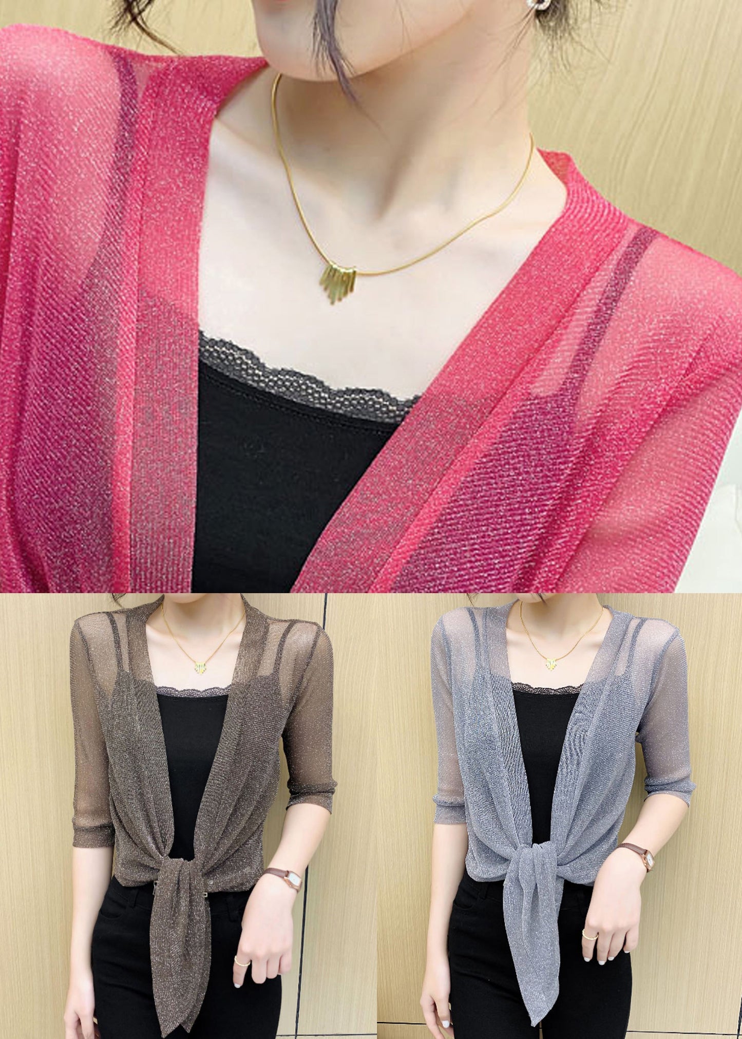 Loose Rose Lace Up Tulle Cardigan Half Sleeve
