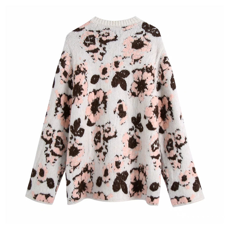 Forest Flower Jacquard Sweater Soft Waxy Sweater 7433