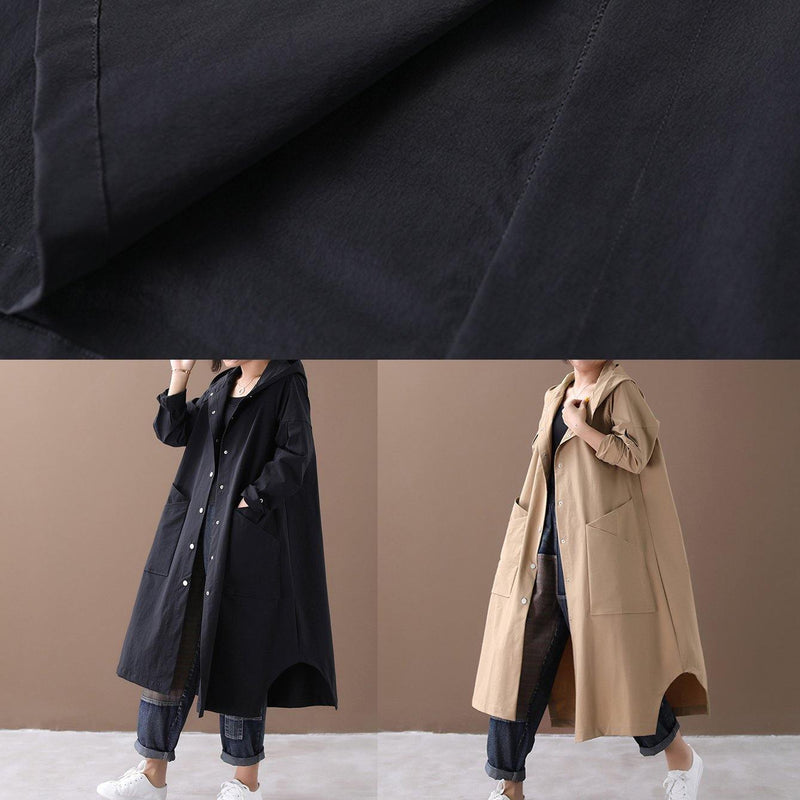 Modern Hooded Large Pockets Fine Clothes for Khaki Baggy Coat