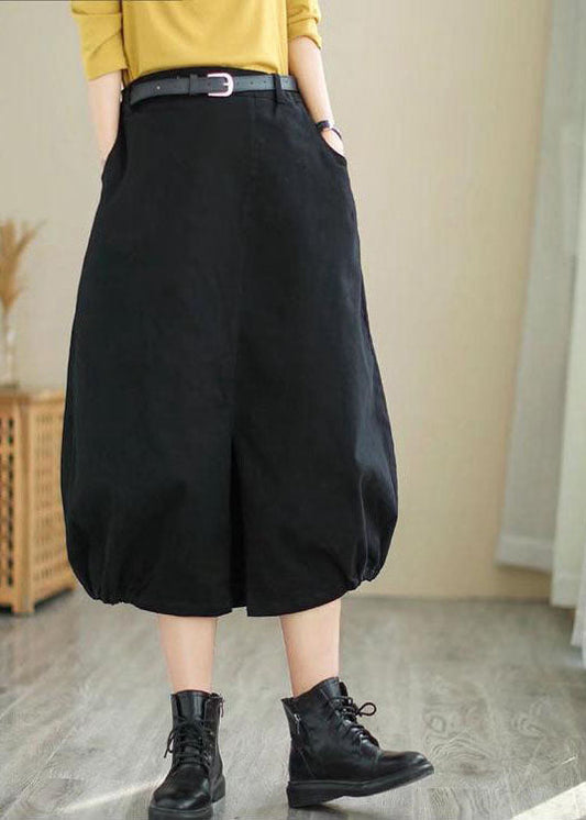 Black Patchwork Wrinkled Cotton Skirts Spring